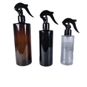 Hot sale 60ml 100ml 120 150 200 250 300 400 500ml flat shoulder Empty Cylindrical PET bottle with Black mist spray trigger