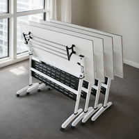 Table de conférence en bois blanc de haute qualité pour salles de réunion Design moderne pliable et mobile avec roues mobilier de bureau