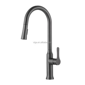 Grifo de Cocina de Lujo Color Gris Metálico, Grifo Mezclador de Acero Inoxidable con Rociador Extraíble para Fregadero de Cocina - Product Image 1