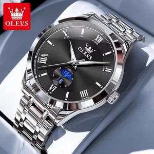 3638 Brand Original Quartz Watch Men Stainless Steel Fashion Moon Phase Watches Men's <b>Waterproof</b> Luminous Date <b>Wristwatch</b> - Product Image 3