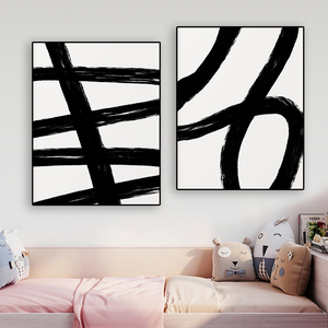 Trang trí nội thất màu đen và trắng bàn chải đột quỵ handmade tác phẩm nghệ thuật hiện đại giá rẻ lớn bức tranh sơn dầu tường trừu tượng với khung - Product Image 2