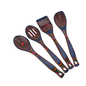 Kingwise New Style Luxury Rainbow Color Natural Pakka Bamboo Wood Kitchen Utensils Wooden Set Cooking Tools