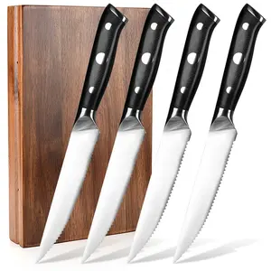 Elegant Wooden Box Packing Gezackte Klinge Steak Messer High Carbon Stainless Steel Steak Knife Set