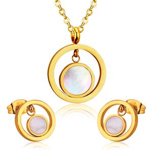 Golden Fashion Circle Colorful Shell Earrings and <b>Necklace</b> <b>Indian</b> Jewelry <b>Set</b> High Quality Stainless Steel Jewelry for Women - Product Image 1