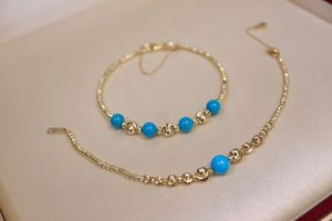 Xinfly Brazalete de Oro Amarillo de 18K AU750 con Cuentas de Turquesa Ojo de Gato de 6.5mm, Joyería - Product Image 3