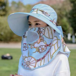 Chapeau de soleil à large bord pour femme avec protection faciale UPF 50, en coton respirant, idéal pour la cueillette du thé, le travail agricole en extérieur et la protection UV estivale - Product Image 1