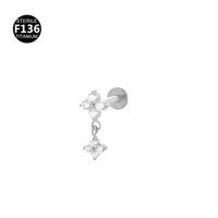 Anting-anting gantung bunga CZ ganda Titanium G23 16G dengan lapisan emas, anting tusuk datar, perhiasan pesta untuk labret, lip helix, dan tragus.