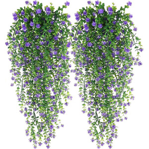 Plante Artificielle Suspendue Imitation Sentai, Fleurs Violettes, Feuilles Vertes, 2 Pièces, Décoration Intérieure et Extérieure - Product Image 4