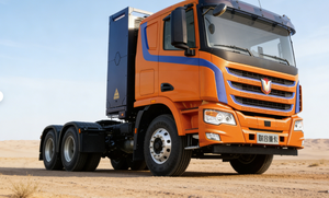 Sany Semi-<b>Trailer</b> Heavy Duty Orange Blue Front View Highway Driving - Product Image 2