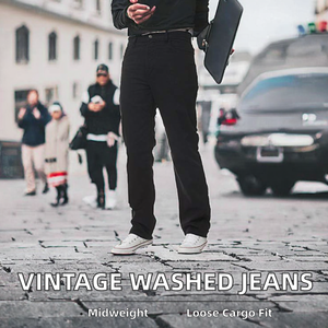 Nuevos Pantalones Vaqueros Cargo Rectos de Hombre, Estilo Y2K Hip Hop Vintage, Lavados, de Cintura Media, con Cierre de Cremallera, Azules, Casuales - Product Image 2