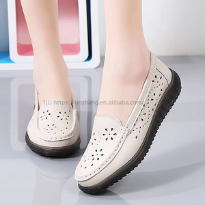 Spring Leather Hollow Design Versatile Lazy Women's <b>Shoes</b> With <b>Soft</b> Soles That Don'T Tire Your Feet Slip-on Mom's <b>Shoes</b> - Product Image 2