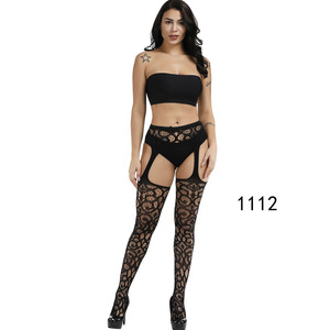 Zs156 grande taille grosse grande femmes sans couture dentelle noire jarretière collants découpés jarretelles bas résille - Product Image 6