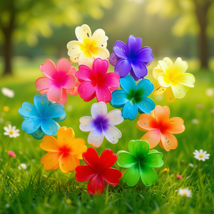 Pince à cheveux colorée en forme de fleur à cinq feuilles, 7,5 cm, design bicolore pour femmes et filles - Product Image 2