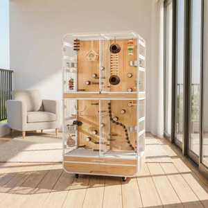 Grande volière architecturale en bois pour perroquets, abri <span class=keywords><strong>d</strong></span>'intérieur pour oiseaux, design de créateur avec plateau et roulettes - Product Image 1