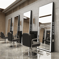 Miroir de Barbier LED Professionnel Kingstin sur Pied avec Prise, Miroir de Poste de Coiffure Salon de Beauté Corps Entier