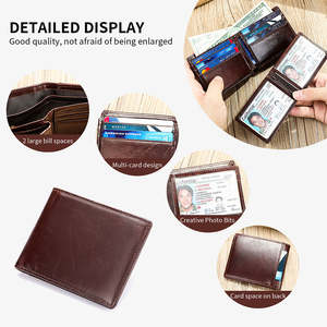Portefeuille court à deux volets étanche à fermeture ouverte RFID de style vintage pour hommes Porte-cartes en cuir véritable avec 12 fentes pour cartes et 2 fenêtres d'identification - Product Image 6