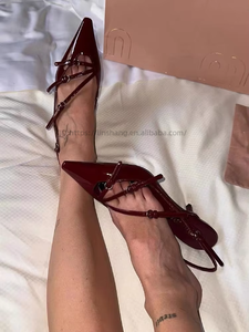 Sandales à talons hauts fines rouge bordeaux pour robe, escarpins personnalisés à bride arrière pour femme - Product Image 6