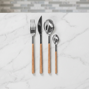 Luxe en acier inoxydable argenterie ensemble de couverts manche en bois Restaurant qualité enfants couteau fourchette cuillère couverts hôtels élégant - Product Image 1