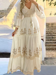 2025 longue robe femmes été Boho dentelle robes femme plage vacances évider robe dames élégant Vintage lâche Vestidos - Product Image 3