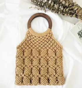 Boho Style Handmade Cotton Woven Chic Travel Beach Fishing Net Handbag Shopping Shoulder Bag for Women
