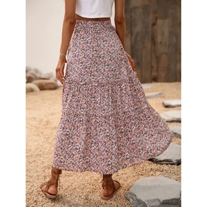 Falda Larga Plisada Personalizada al por Mayor para Mujer, Falda Larga de Cintura Alta de Punto, Falda Elegante Vintage Formal con Estampado Floral - Product Image 4