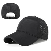 Casquettes de baseball personnalisées en nylon vierges à 6 panneaux, imperméables, avec boucle coulissante, dos extensible en maille perforée au laser