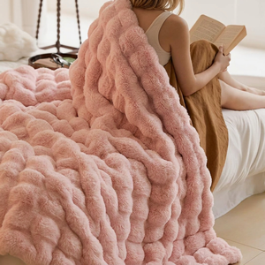 Luxury Puffy Pink <strong>Double</strong> Fleece Faux Rabbit Fur <strong>Throw</strong> Blanket Soft Plush Fluffy Warm Sofa Blankets <strong>Double</strong> <strong>Bed</strong> <strong>for</strong> Winter - Product Image 1