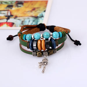 Punk Echtes Leder Perlen Armband <span class=keywords><strong>Tibet</strong></span> Gebets rad Armband Charm Armbänder Tibetan Armreif Armband Schmuck Zubehör - Product Image 5