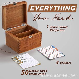 Wooden Recipe <b>Box</b> With Lock Solid Wood Flip Top Organizer For <b>Kitchen</b> <b>Storage</b> Rectangle Retro Color Covered - Product Image 4