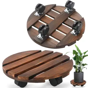 Plant Caddy with Lockable Wheels, Rolling Plant Stand 12 Inch Wooden, Plant Roller Base 150 lb Heavy Duty, 2 Packs Plant Dolly