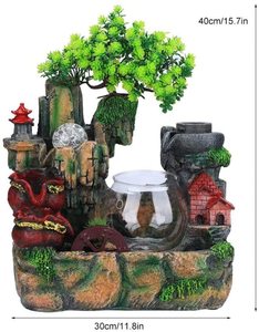 Fontaine à eau électrique en bois massif, décorations de bureau, avec éclairage Led changeante de couleur, petite cascade de méditation, vent puissant, vert - Product Image 2