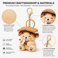 Porte-clés en peluche personnalisé Ours S'mores, Teddy de feu de camp avec capuche en biscuit Graham et guimauve grillée, Logo personnalisé