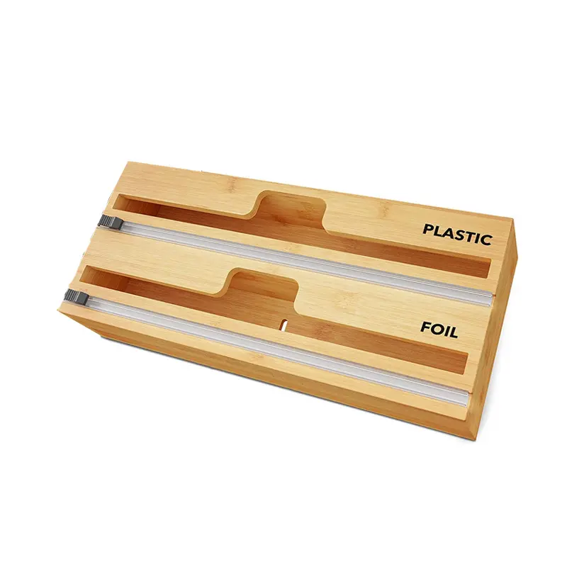Новая модель 2 в 1 бамбуковый деревянный диспенсер для хранения для кухни с слайдер Пластиковая Пленка органайзер для алюминиевой фольги