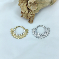 Fine 14k anting-anting Daith emas padat anting-anting kancing depan menghadap ke engsel segmen Clicker Septum cincin tindik hidung