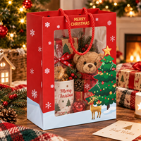 Sacs en papier de Noël avec fenêtre en PVC, sacs cadeaux en carton blanc avec poignées, sacs en papier personnalisés avec votre propre logo pour l'emballage