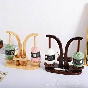 Wooden Yarn Spool Holder Double Layer Magnetic <b>Crochet</b> <b>Hook</b> Stand Desktop Organizer Curved Shape Standing Type - Product Image 4