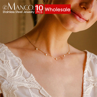 eManco 10PCS Collier délicat en acier inoxydable avec perles et chaîne flottante en fausses perles pour femme, usage quotidien
