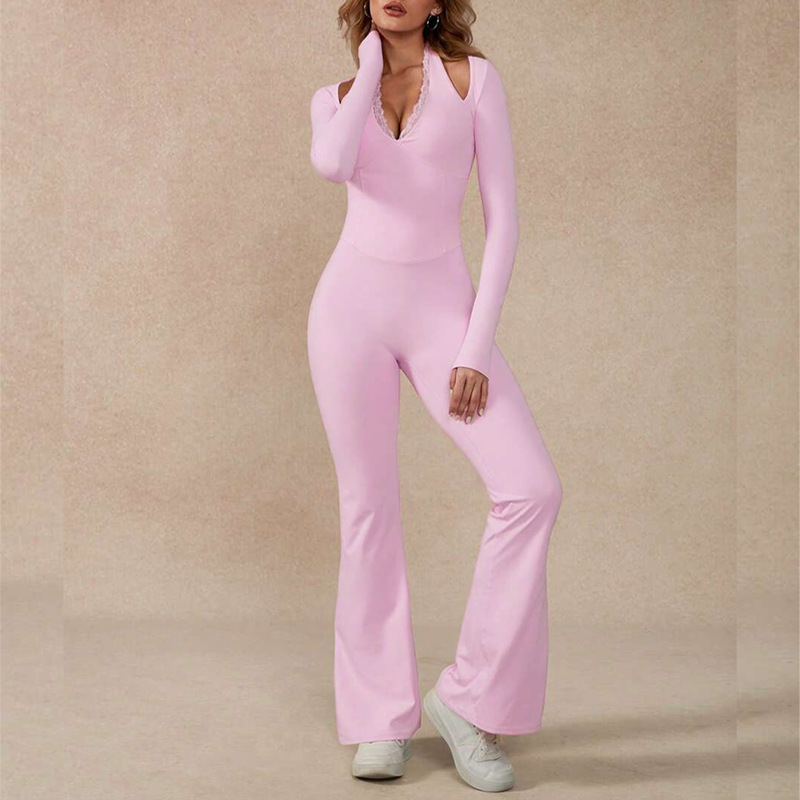FH OEM 2pcs Four-Way Stretch Eco-Friendly Breathable Sweat-Wicking Slim Long Sleeve Yoga Flared Pants Fitness Sports Suits