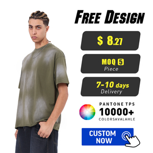 Camiseta de algodón oversize para hombre, de verano, de tejido liso, con hombros caídos, manga corta, bajo sin rematar, con efecto Monkey Wash y degradado - Product Image 2