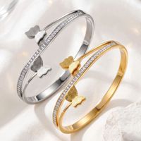 Bracelet en acier inoxydable, nouveau style européen et américain, design papillon, rangée unique de strass, minimaliste et élégant