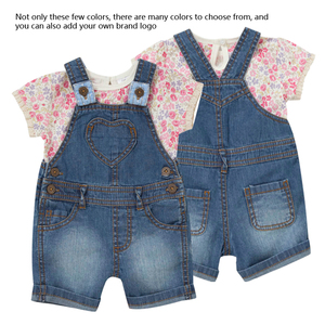 뜨거운 판매 2 피스 유기농 면 아기 소녀 세트 데님 스트랩 바지와 맞춤형 유행 티셔츠 - Product Image 6