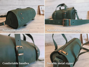 Vintage Leather Barrel Bag for Women <b>Small</b> Retro Crossbody <b>Purse</b> Handmade Shoulder Handbag Personalized Gift for Her - Product Image 5