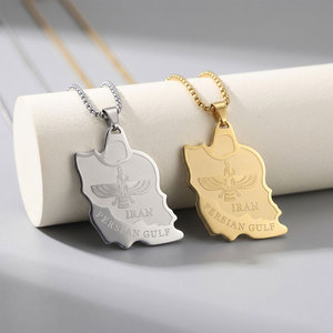 Collares de Plata y Oro PVD Antideslustre de Moda, Joyería Fina de Acero Inoxidable 316L, Collar con Mapa de Irán para Mujer - Product Image 4