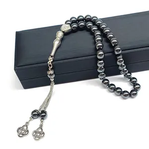 Rosario musulmán de piedras biliares negras de 8mm, pulsera cristiana religiosa Retro, 33 Uds., cadena árabe, cuentas de alabanza turca, brazaletes de moda - Product Image 4
