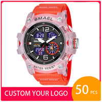 Kustomisasi Logo OEM Anda Sendiri Smael 8007 Merek Reloj Para Hombre Montre Dual Time Sports Fashion Jam Tangan Digital Layar Ganda untuk Pria