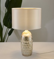 Lámpara de Mesa LED Decorativa Boho con Pantalla Cilíndrica de Tela, Base de Cristal, Portalámparas E27, Logotipo Personalizado, Venta al Por Mayor