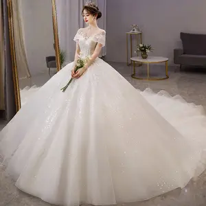 2023 Luxury france design princess wedding dress bling bling train long wedding gown for women