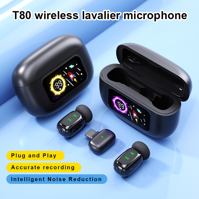 T80 Professional Wireless Lavalier Microphone System Noise Reduction Collar Clip with Type C Connector Plug-and-Play Lightweight