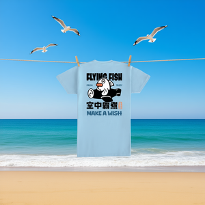 T-shirt Flying Fish bleu clair à imprimé dessin animé, col rond, manches courtes, unisexe, vêtement promotionnel - Product Image 4