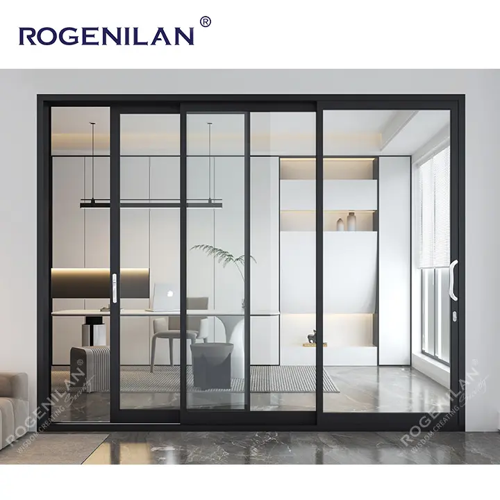 Modern basit tasarım iç çift cam sürgülü kapı dar çerçeve ince alüminyum cam sürgülü kapılar